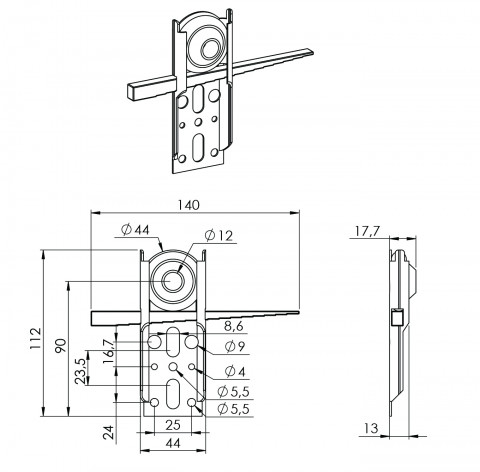 Eckermann Fertigkasten-Lager, gerade, mit montiertem Kugellager, 10mm h&ouml;henverstellbar (14178C)